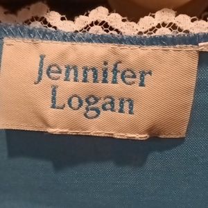 VTG Jennifer Logan blue neckline w laced neckline, cuffs and pockets Size M